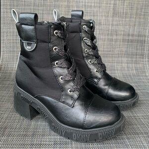 DKNY Kids Haley Combat Boots Block heel logo little Girls size 13